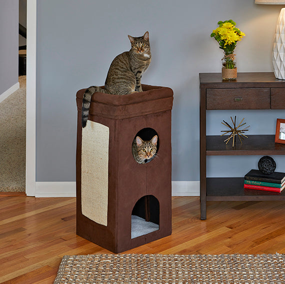 Curious Cat Condo Brown Suede